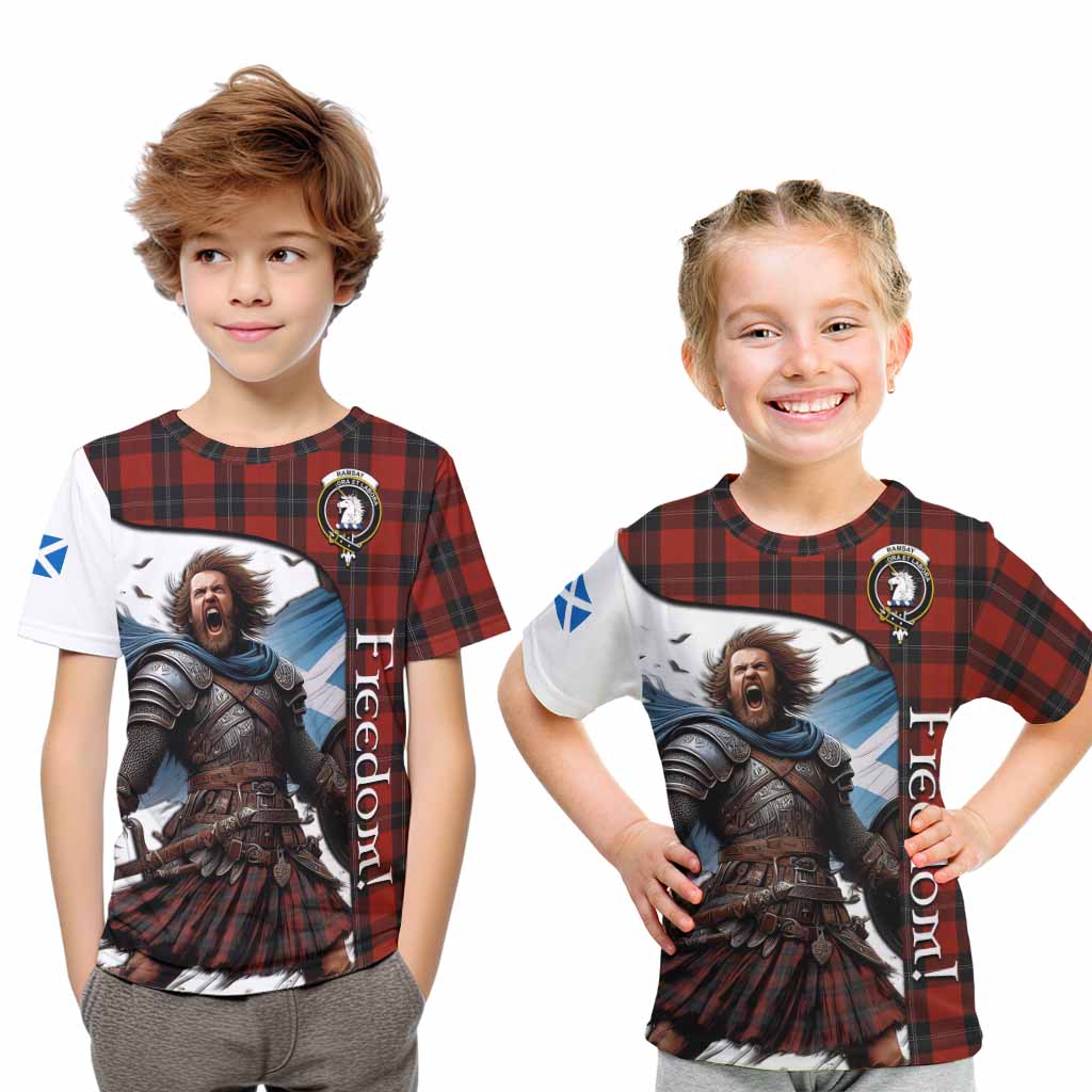 Tartan Vibes Clothing Ramsay Crest Tartan Kid T-Shirt Inspired by the Freedom of Scottish Warrior