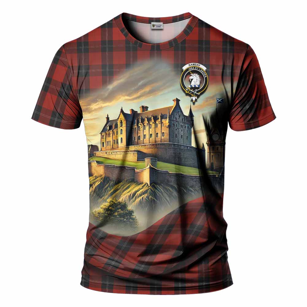 Tartan Vibes Clothing Ramsay Tartan Family Crest T-Shirt with Scottish Ancient Castle Stype