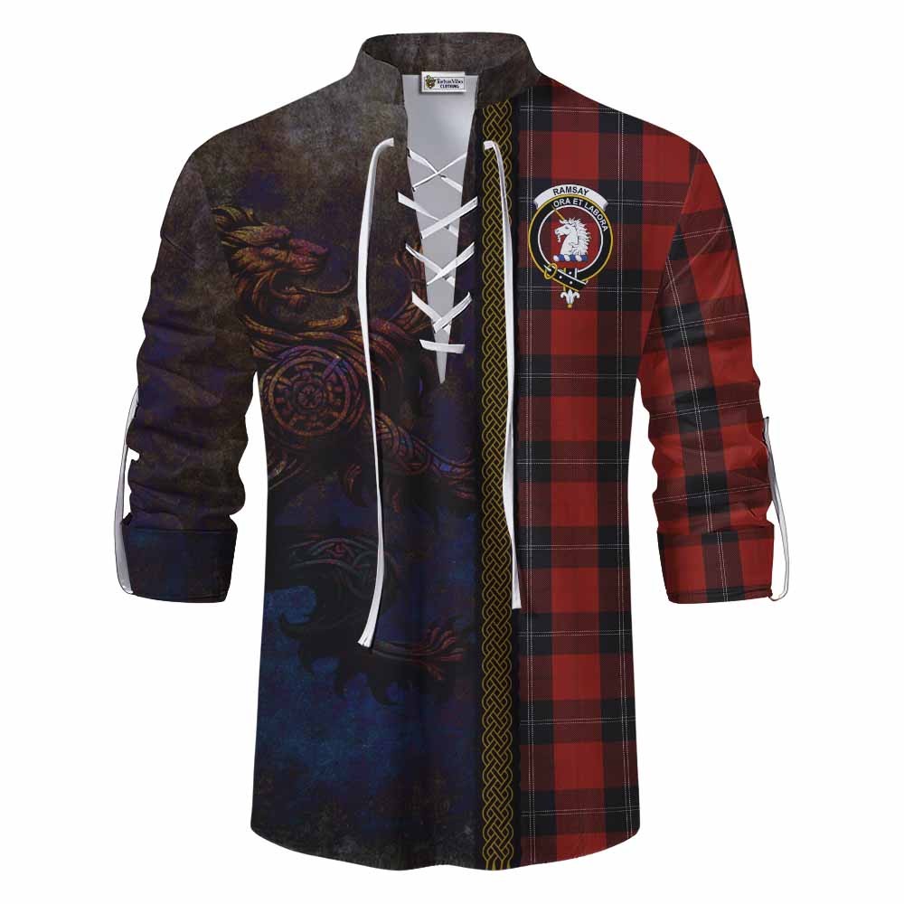 Tartan Vibes Clothing Ramsay Tartan Family Crest Ghillie Kilt Shirt Alba Gu Brath Be Brave Lion Ancient Style