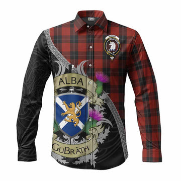 Ramsay Tartan Family Crest Long Sleeve Button Shirt Lion Rampant Royal Thistle Shield Celtic Inspired