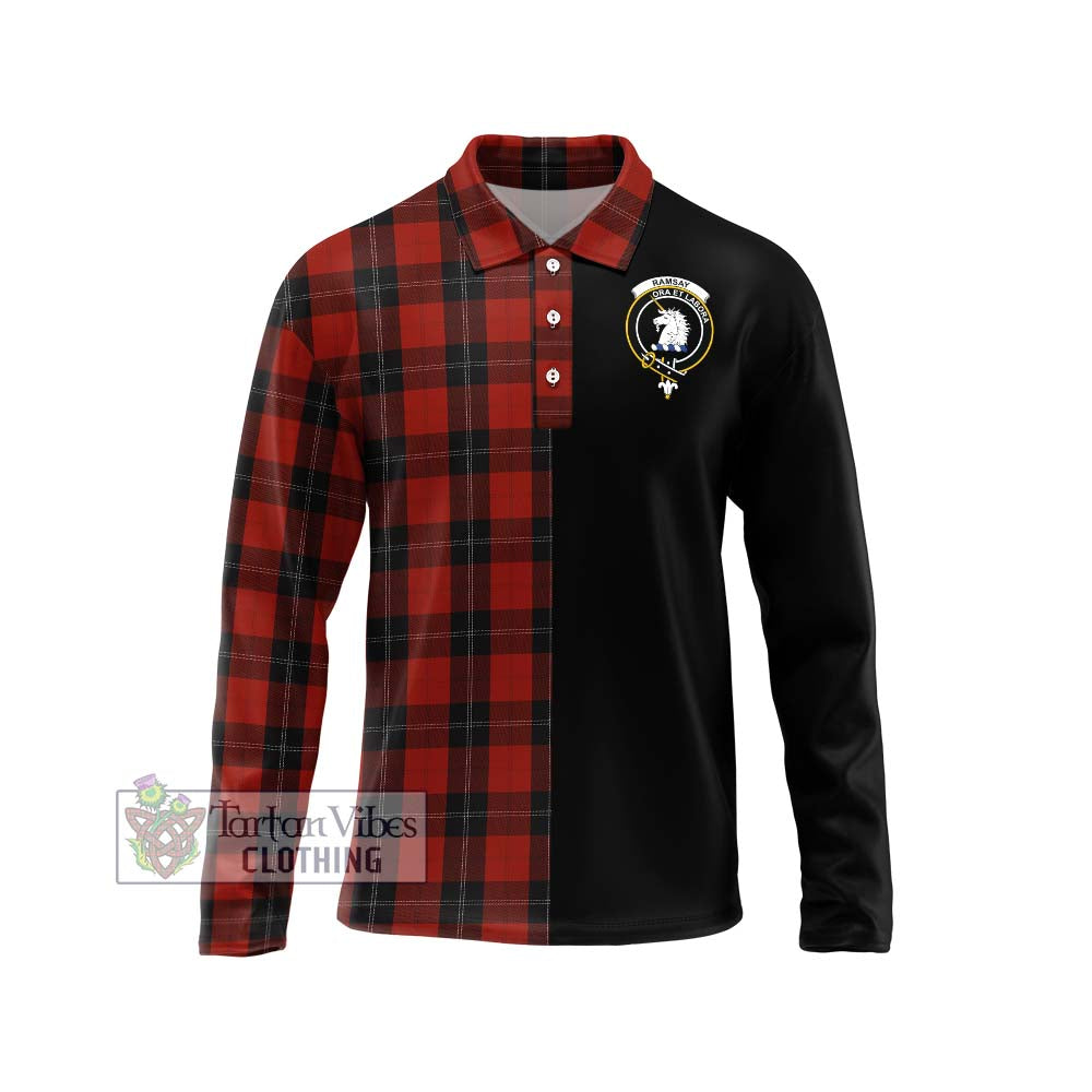 Ramsay Tartan Long Sleeve Polo Shirt with Family Crest and Half Of Me Style Unisex - Tartanvibesclothing Shop