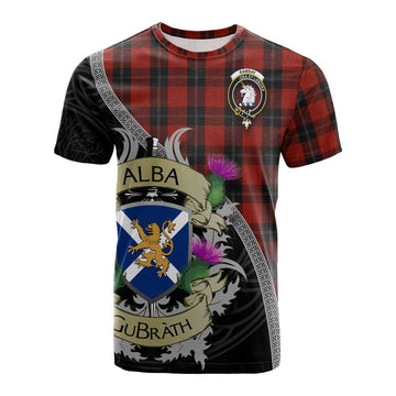 Tartan Vibes Clothing Ramsay Tartan Family Crest Cotton T-shirt Lion Rampant Royal Thistle Shield Celtic Inspired