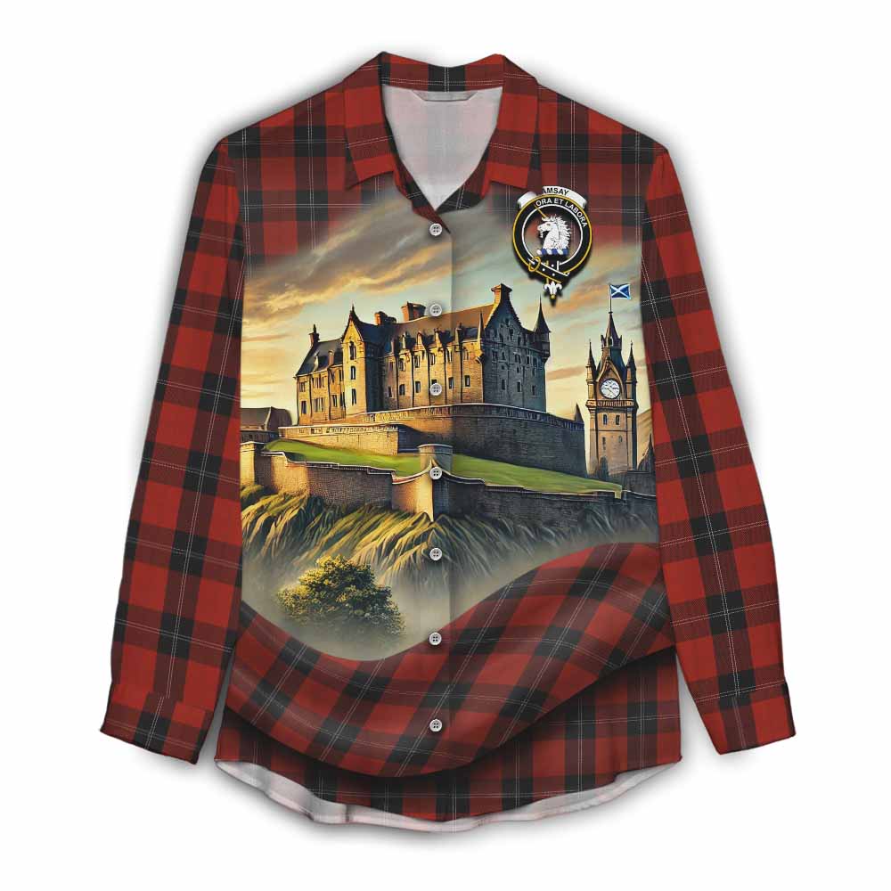 Tartan Vibes Clothing Ramsay Tartan Family Crest Women's Casual Shirt with Scottish Ancient Castle Style