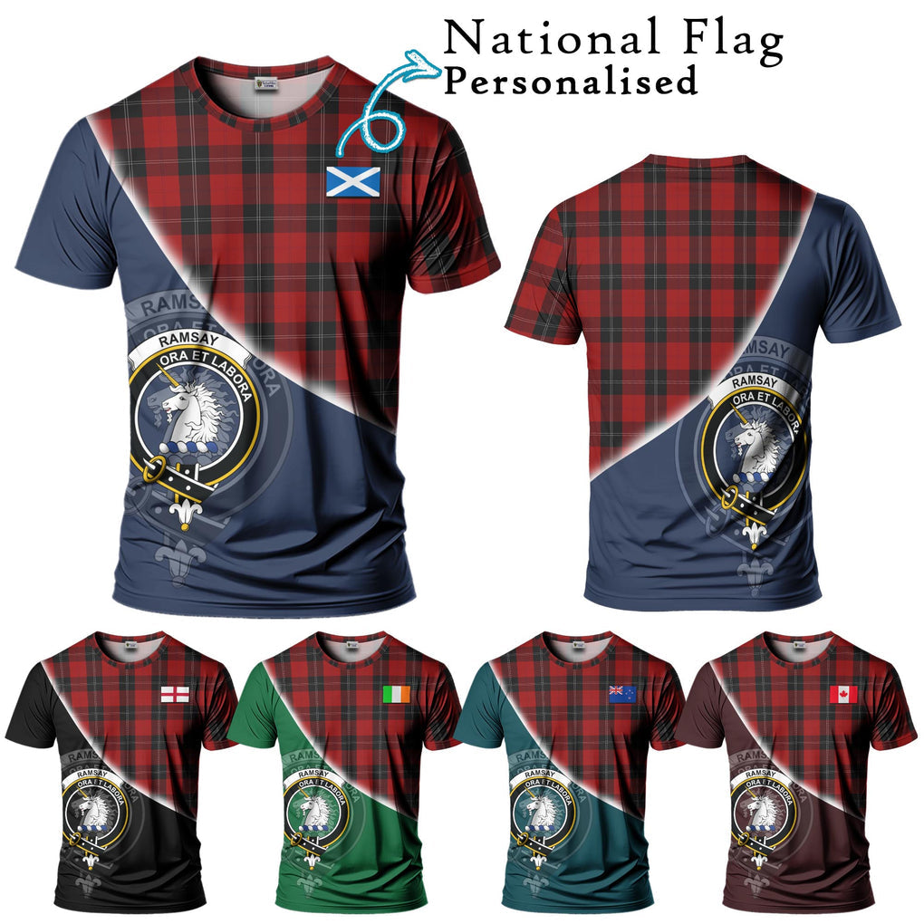 Ramsay Tartan T-Shirt with Personalised National Flag and Family Crest Half Style Kid's Shirt - Tartanvibesclothing Shop