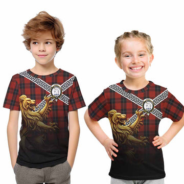 Tartan Vibes Clothing Ramsay Crest Tartan Kid T-Shirt with Golden Lion Emblem Celtic Style