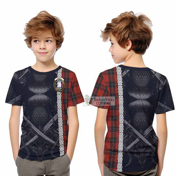 Tartan Vibes Clothing Ramsay Tartan Kid T-Shirt with Family Crest Cross Sword Thistle Celtic Vibes