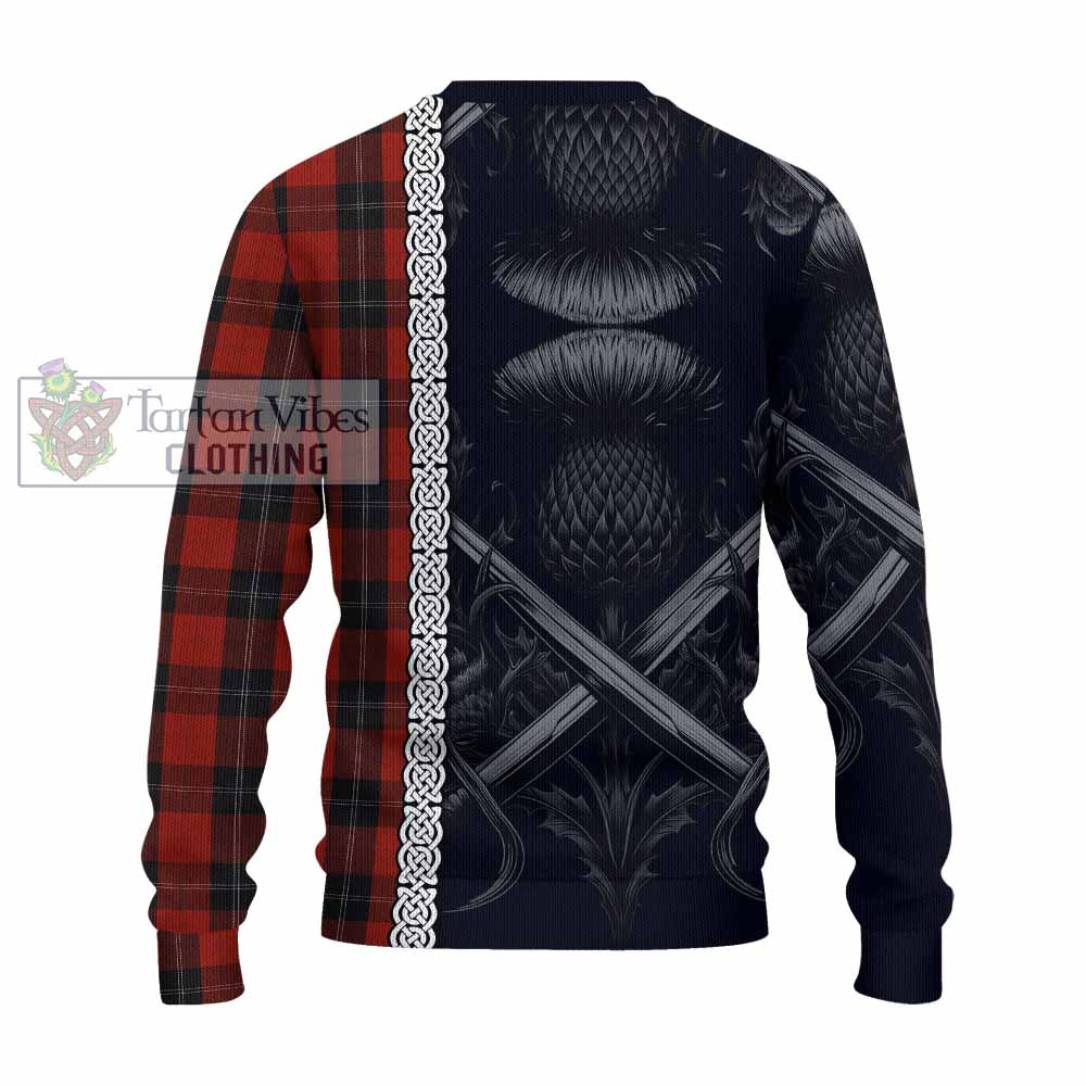 Tartan Vibes Clothing Ramsay Tartan Knitted Sweater with Family Crest Cross Sword Thistle Celtic Vibes