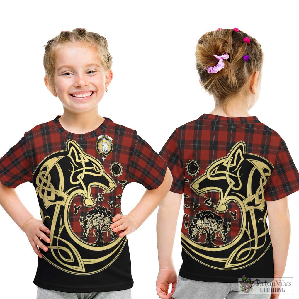 Ramsay Tartan Kid T-Shirt with Family Crest Celtic Wolf Style - Tartan Vibes Clothing