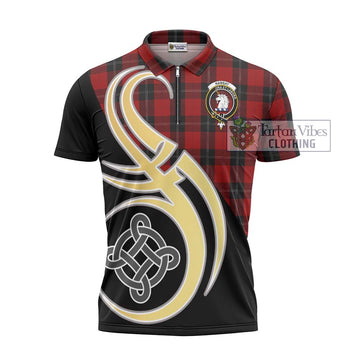Ramsay Tartan Zipper Polo Shirt with Family Crest and Celtic Symbol Style