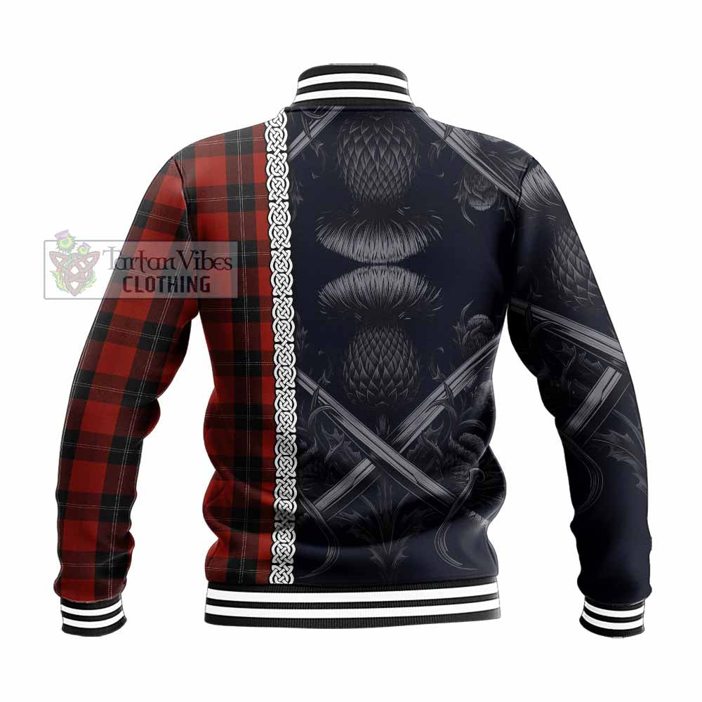 Tartan Vibes Clothing Ramsay Tartan Baseball Jacket with Family Crest Cross Sword Thistle Celtic Vibes