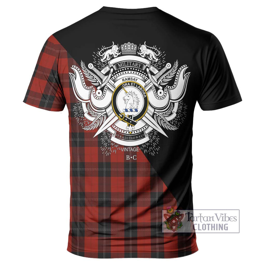 Ramsay Tartan T-Shirt with Family Crest and Military Logo Style - Tartanvibesclothing Shop