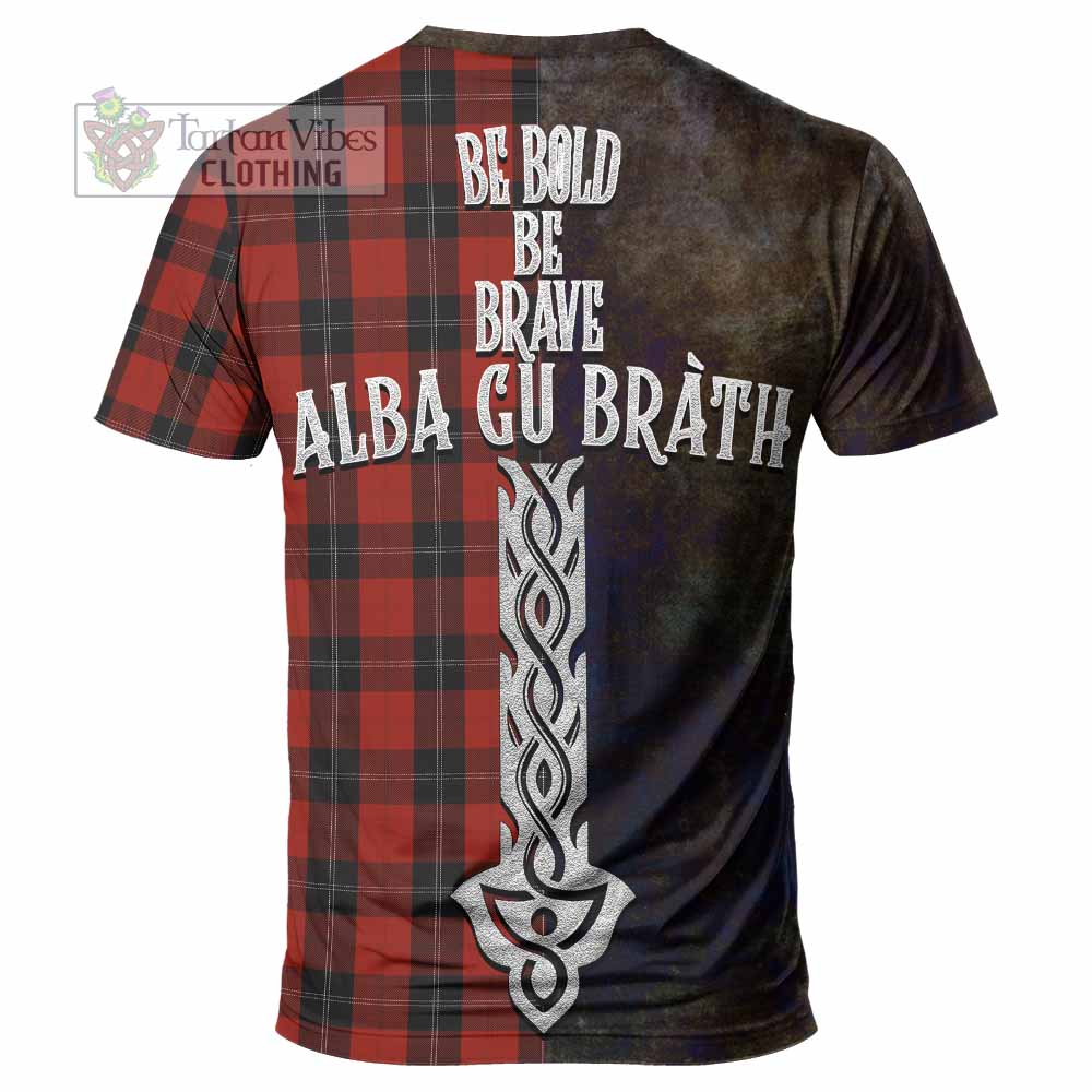 Tartan Vibes Clothing Ramsay Tartan Family Crest T-Shirt Alba Gu Brath Be Brave Lion Ancient Style