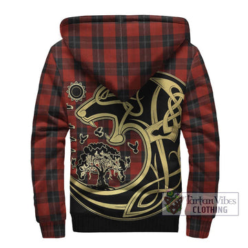 Ramsay Tartan Sherpa Hoodie with Family Crest Celtic Wolf Style