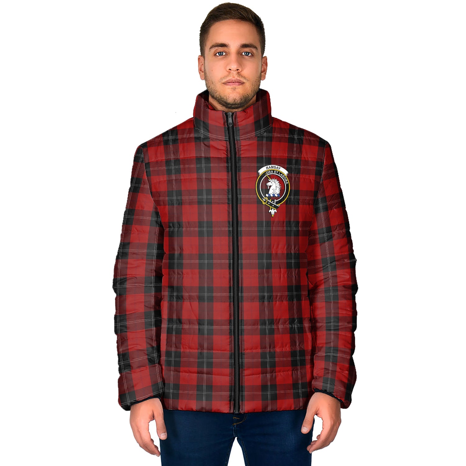 Ramsay Tartan Padded Jacket with Family Crest - Tartan Vibes Clothing
