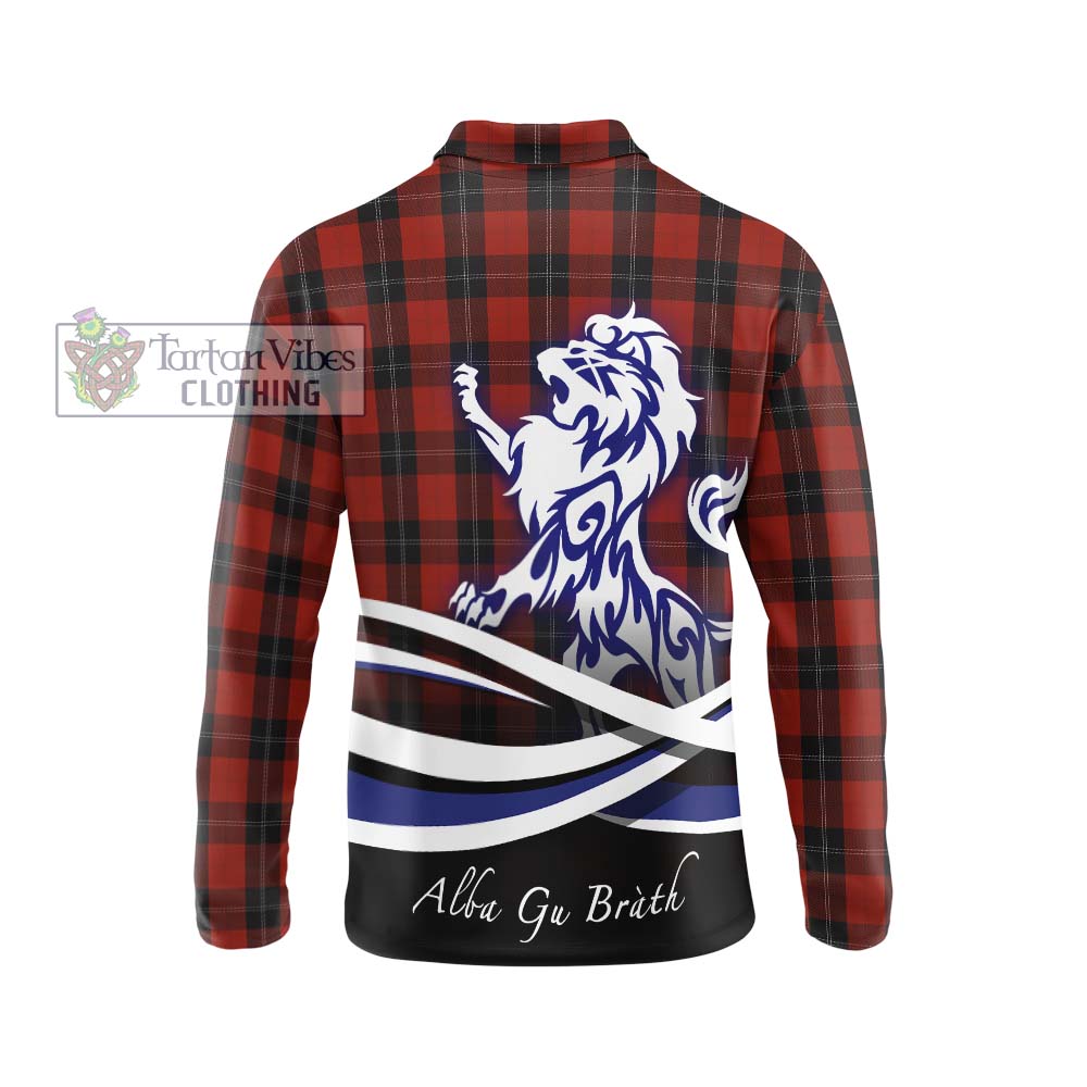 Ramsay Tartan Long Sleeve Polo Shirt with Alba Gu Brath Regal Lion Emblem - Tartanvibesclothing Shop