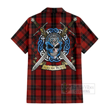 Tartan Vibes Clothing Ramsay Tartan Short Sleeve Button Shirt with Family Crest Celtic Skull Style
