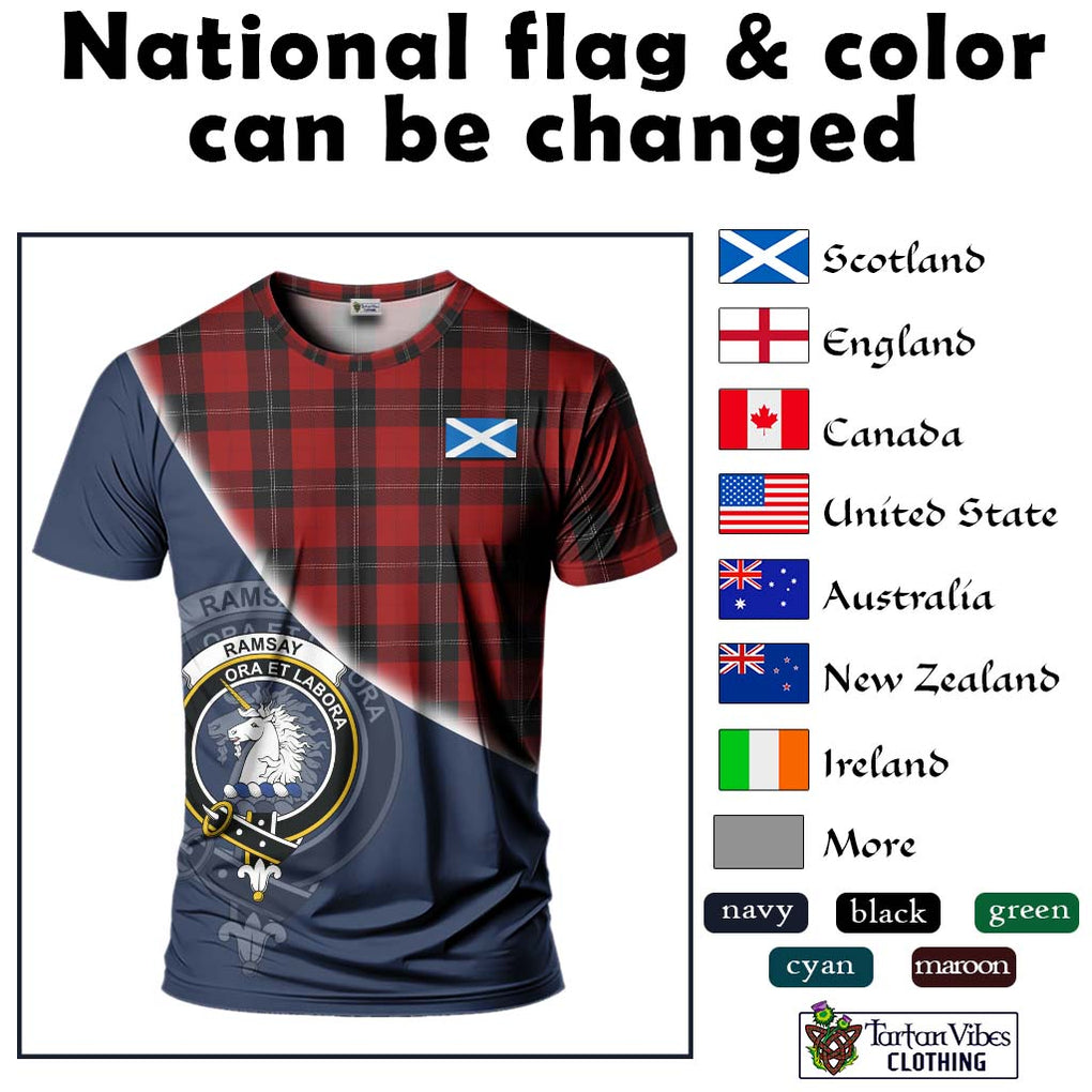 Ramsay Tartan T-Shirt with Personalised National Flag and Family Crest Half Style - Tartanvibesclothing Shop