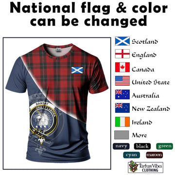 Ramsay Tartan T-Shirt with Personalised National Flag and Family Crest Half Style - Tartanvibesclothing Shop