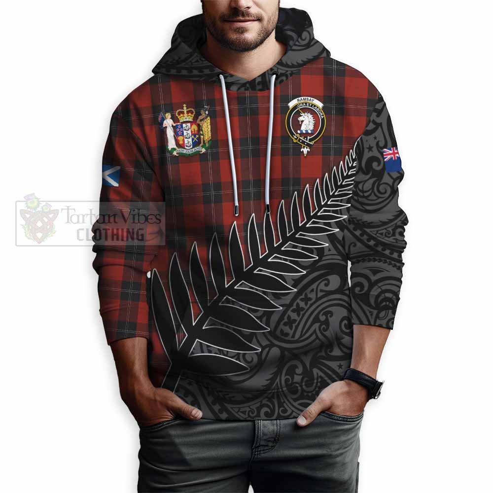 Ramsay Crest Tartan Hoodie with New Zealand Silver Fern Half Style - Tartan Vibes Clothing
