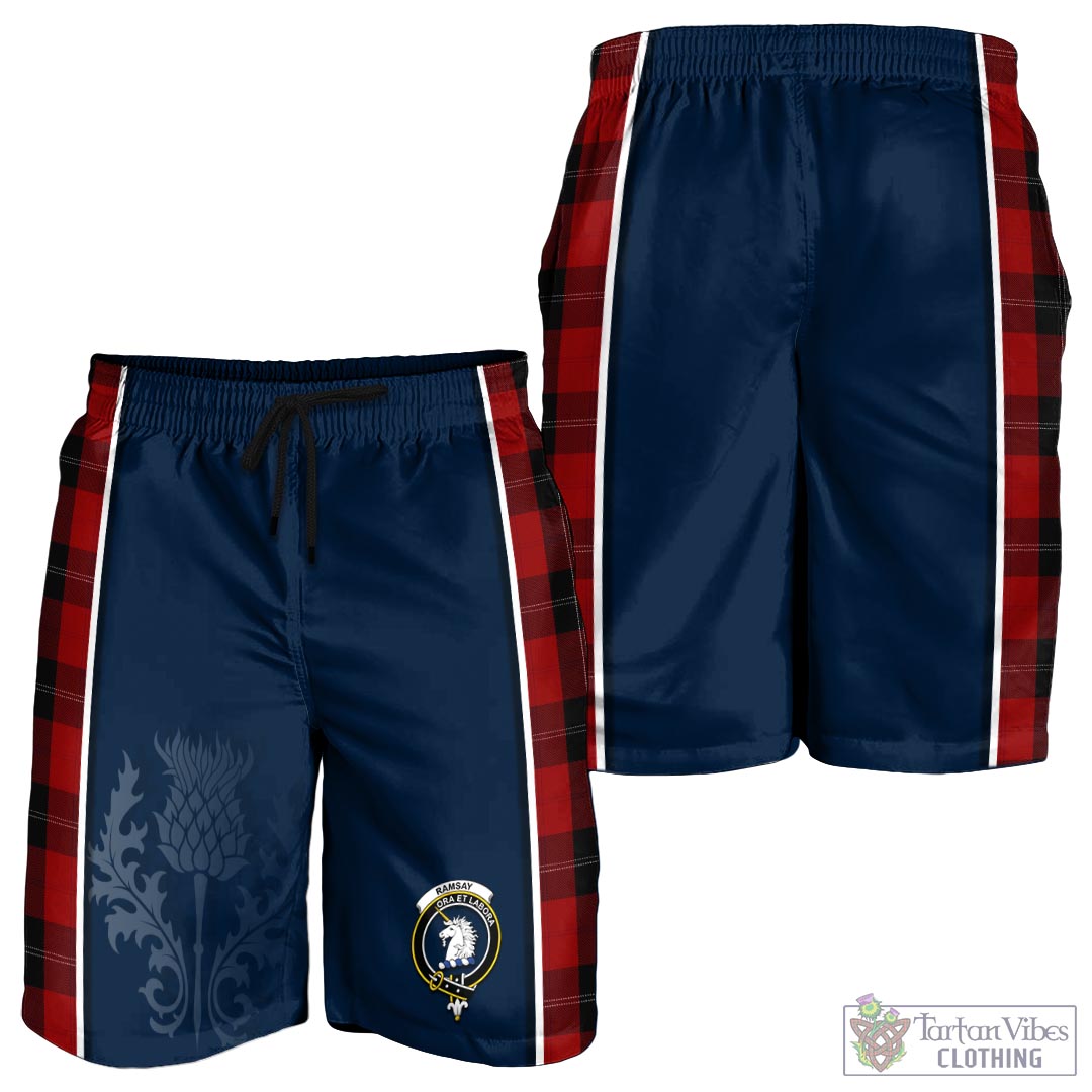 Tartan Vibes Clothing Ramsay Tartan Men's Shorts with Family Crest and Scottish Thistle Vibes Sport Style