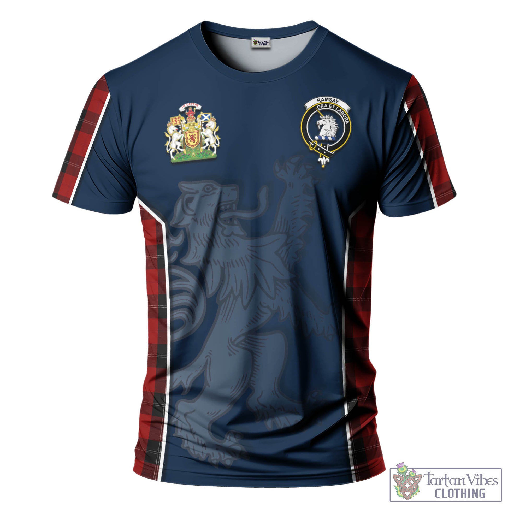 Tartan Vibes Clothing Ramsay Tartan T-Shirt with Family Crest and Lion Rampant Vibes Sport Style