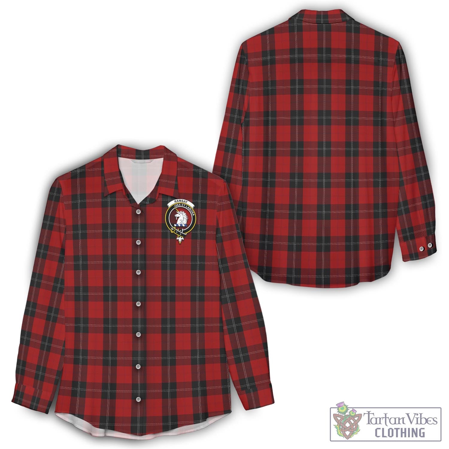 Tartan Vibes Clothing Ramsay Tartan Womens Casual Shirt with Family Crest