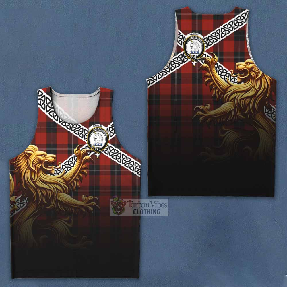 Tartan Vibes Clothing Ramsay Crest Tartan Men's Tank Top with Golden Lion Emblem Celtic Style