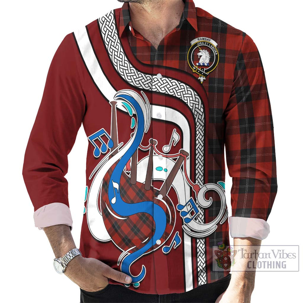 Ramsay Tartan Long Sleeve Button Shirt with Epic Bagpipe Style - Tartanvibesclothing Shop