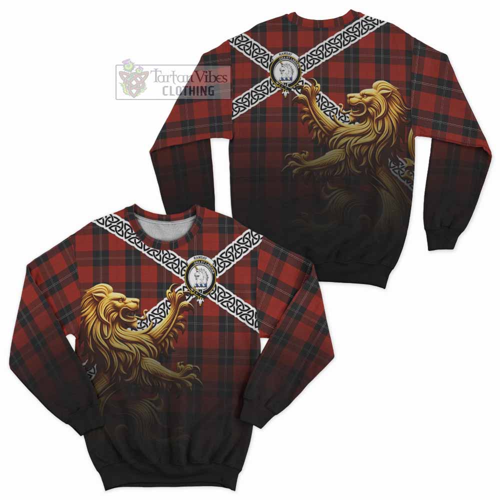 Tartan Vibes Clothing Ramsay Crest Tartan Sweatshirt with Golden Lion Emblem Celtic Style