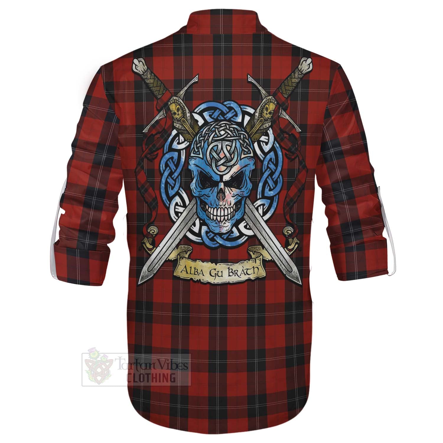 Tartan Vibes Clothing Ramsay Tartan Ghillie Kilt Shirt with Family Crest Celtic Skull Style