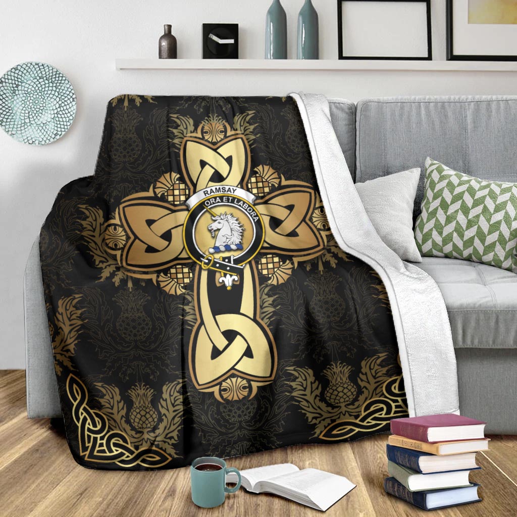 Ramsay Clan Blanket Gold Thistle Celtic Style - 2D-tartanvibesclothing