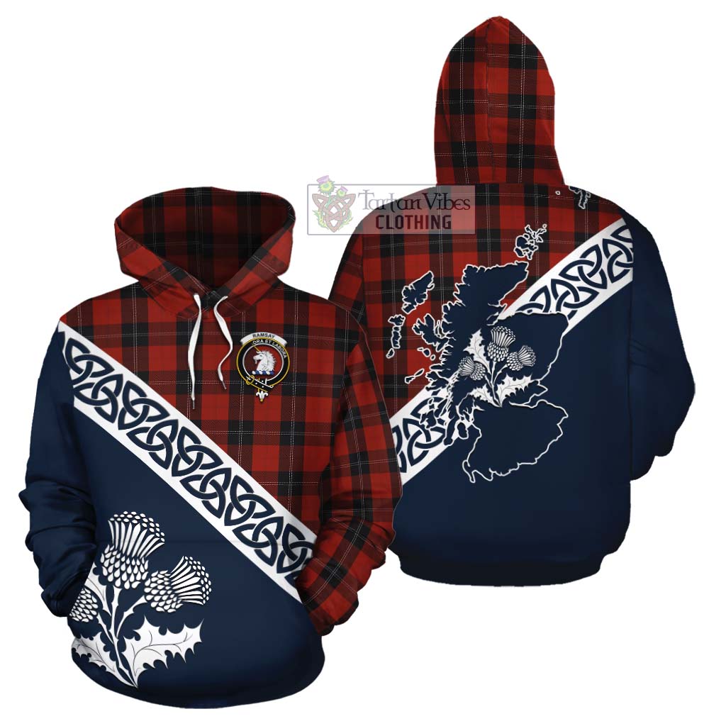 Tartan Vibes Clothing Ramsay Tartan Cotton Hoodie Featuring Thistle and Scotland Map