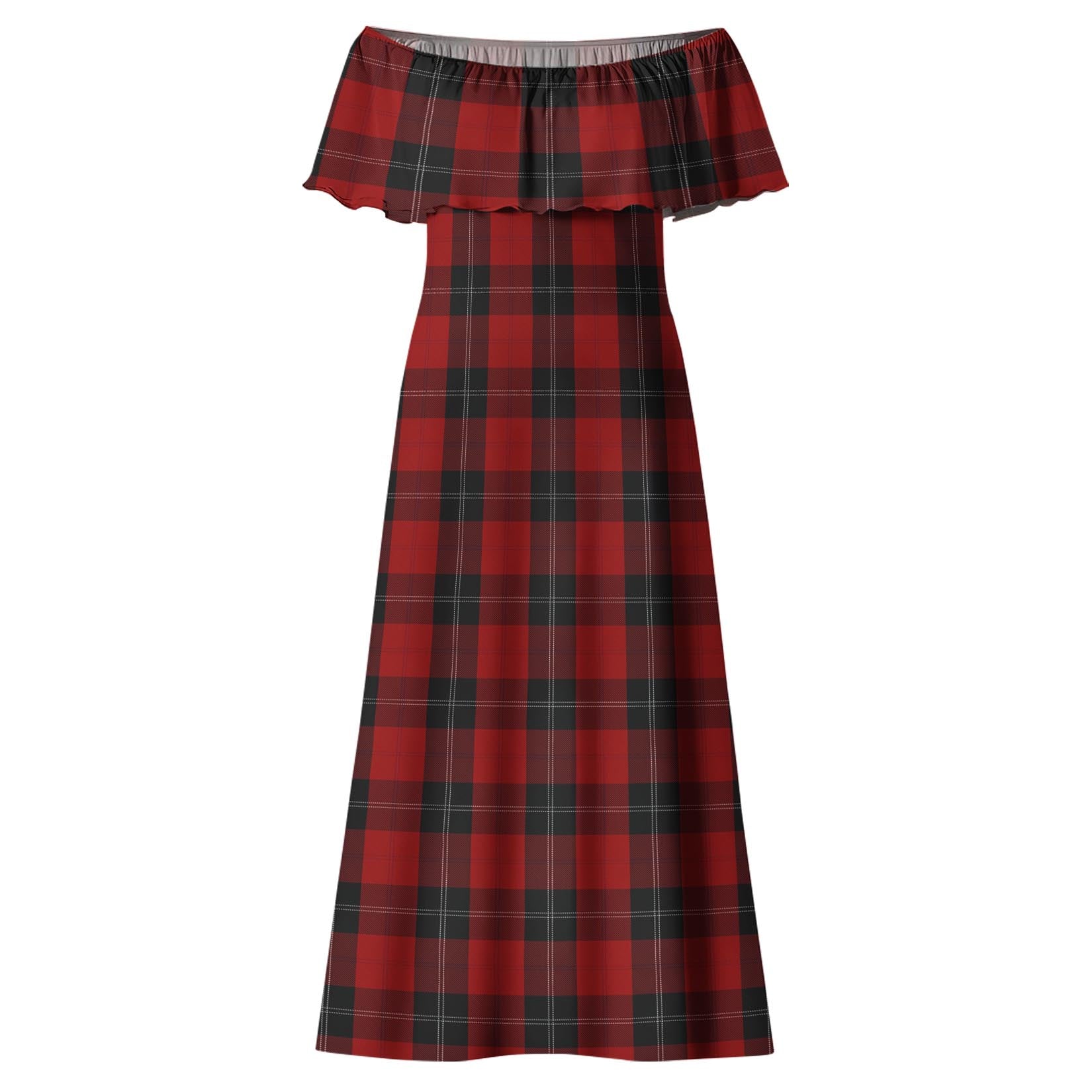 Ramsay Tartan Off Shoulder Long Dress - Tartanvibesclothing