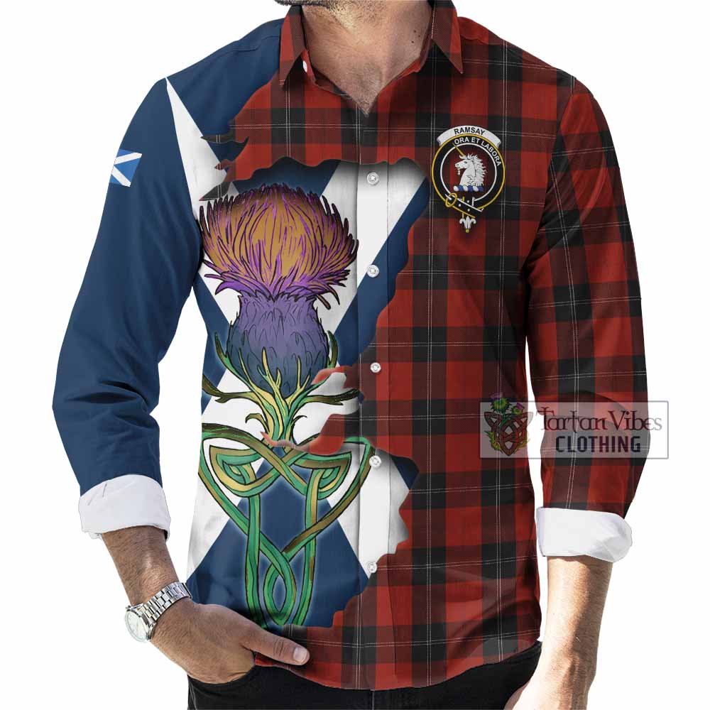 Tartan Vibes Clothing Ramsay Tartan Family Crest Long Sleeve Button Shirt Scottish Thistle Celtic Inspired