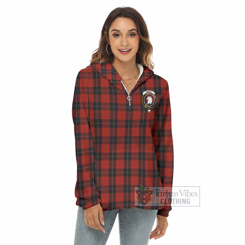 Tartan Vibes Clothing Ramsay Tartan Crest Women's Borg  Half Zip Fleece Hoodie