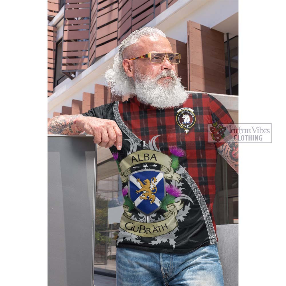 Tartan Vibes Clothing Ramsay Tartan Family Crest Cotton T-shirt Lion Rampant Royal Thistle Shield Celtic Inspired