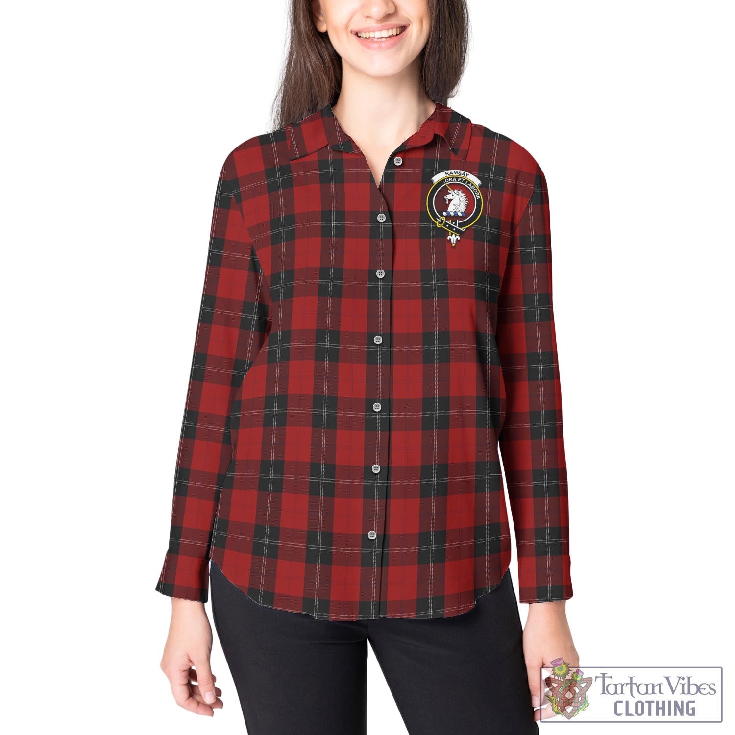 Tartan Vibes Clothing Ramsay Tartan Womens Casual Shirt with Family Crest