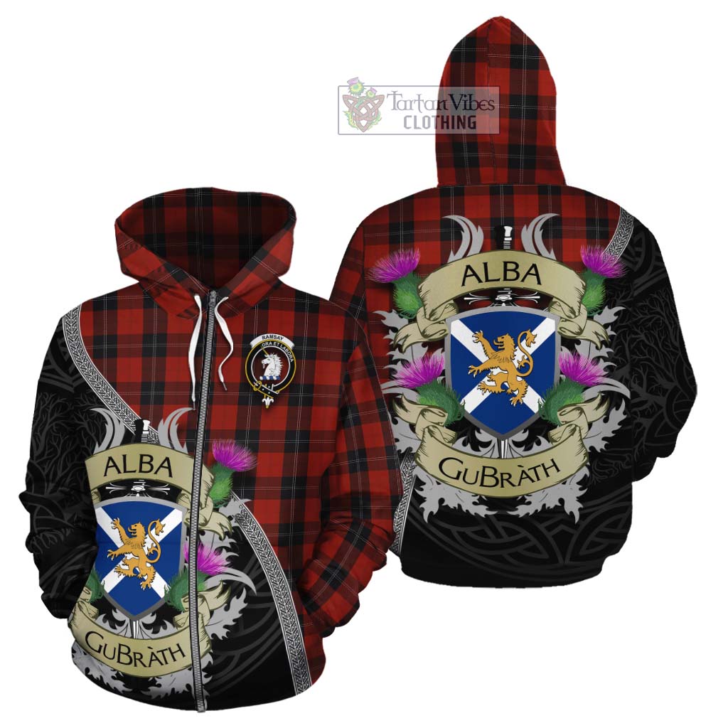 Tartan Vibes Clothing Ramsay Tartan Family Crest Cotton Hoodie Lion Rampant Royal Thistle Shield Celtic Inspired