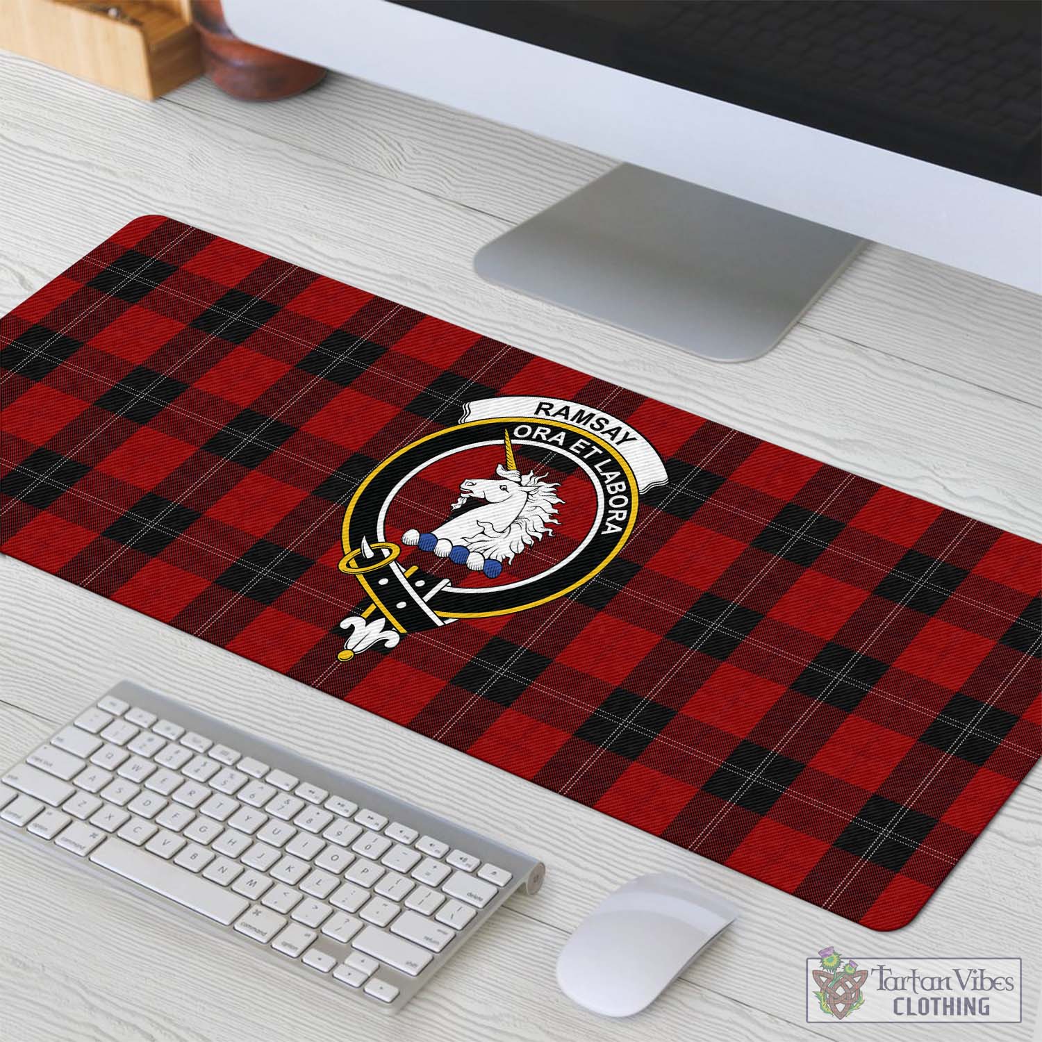 Tartan Vibes Clothing Ramsay Tartan Mouse Pad with Family Crest