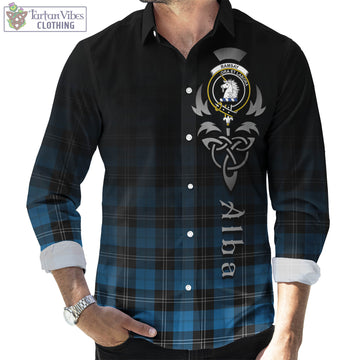 Ramsay Blue Ancient Tartan Long Sleeve Button Up Featuring Alba Gu Brath Family Crest Celtic Inspired