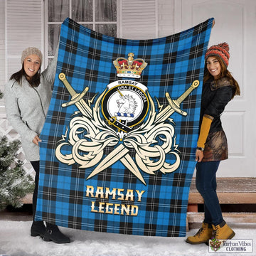 Ramsay Blue Ancient Tartan Blanket with Clan Crest and the Golden Sword of Courageous Legacy