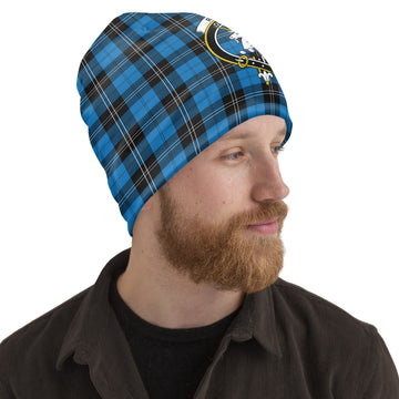 Ramsay Blue Ancient Tartan Beanies Hat with Family Crest