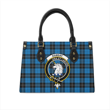 Ramsay Blue Ancient Tartan Leather Bag with Family Crest