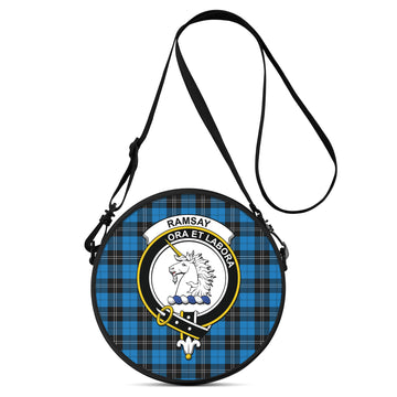 Ramsay Blue Ancient Tartan Round Satchel Bags with Family Crest
