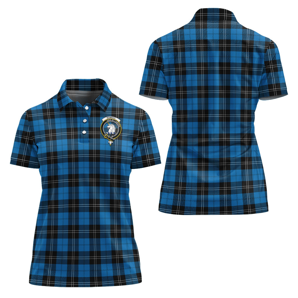 ramsay-blue-ancient-tartan-polo-shirt-with-family-crest-for-women