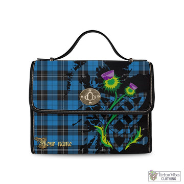 Ramsay Blue Ancient Tartan Waterproof Canvas Bag with Scotland Map and Thistle Celtic Accents