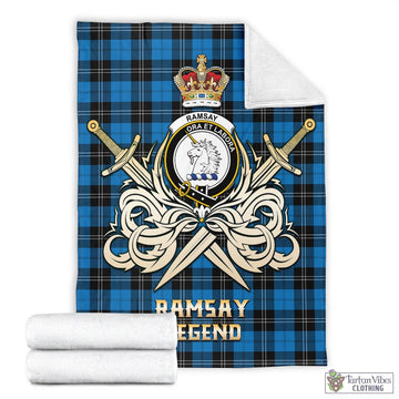 Ramsay Blue Ancient Tartan Blanket with Clan Crest and the Golden Sword of Courageous Legacy