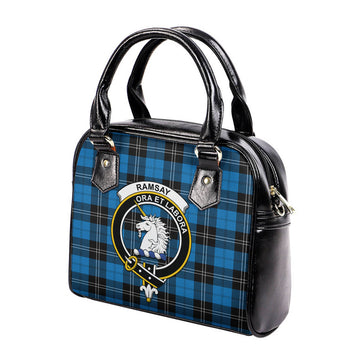 Ramsay Blue Ancient Tartan Shoulder Handbags with Family Crest