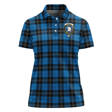 Ramsay Blue Ancient Tartan Polo Shirt with Family Crest For Women