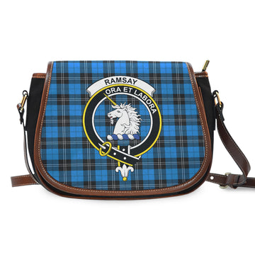 Ramsay Blue Ancient Tartan Saddle Bag with Family Crest